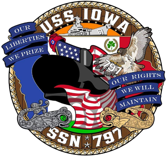 Crest of the USS Iowa 797 Text includes Our Liberties We Prize, Our RIghts We Will Maintain